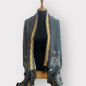 Eyeshadow Womens Gray Long Sleeve Boho Poncho Sweater